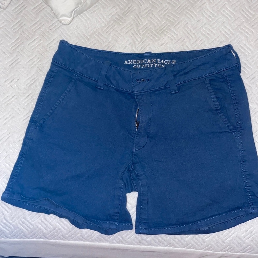 MID RISE BLUE SHORTS